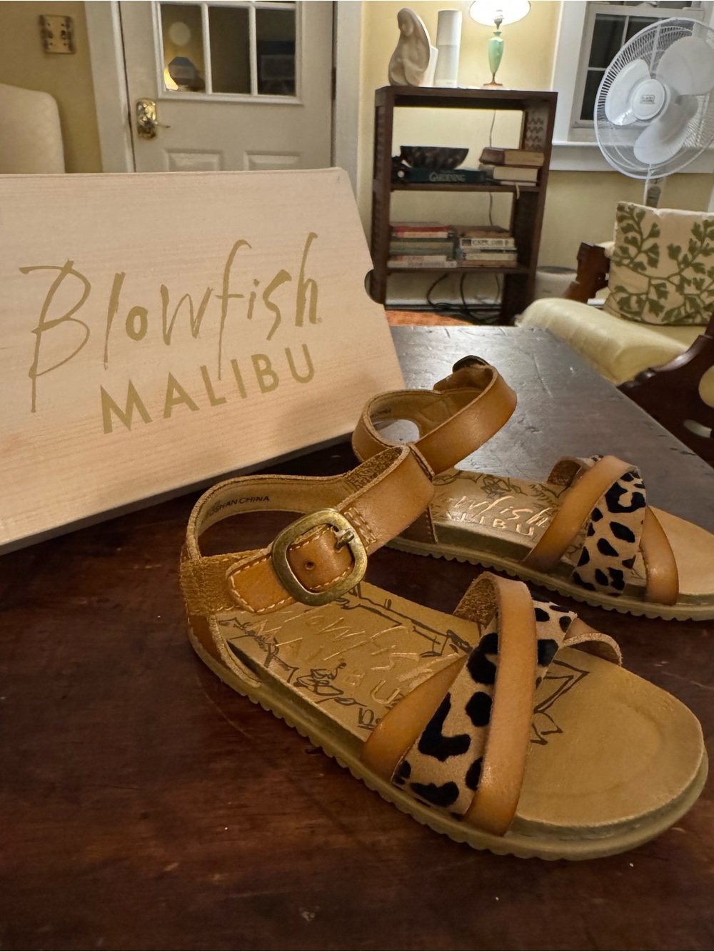 Blowfish Kids Tan Sandals with Leopard Print Straps